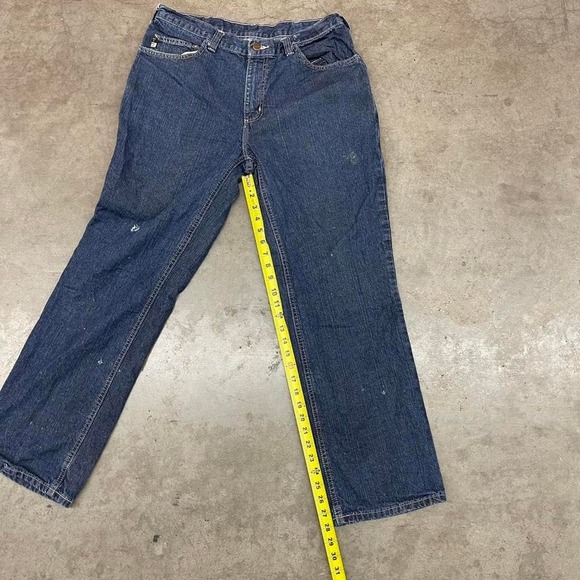 Carhartt Dark Wash Denim Jeans Workwear Straight Leg Distressed Men's 34x30 - Picture 5 of 7